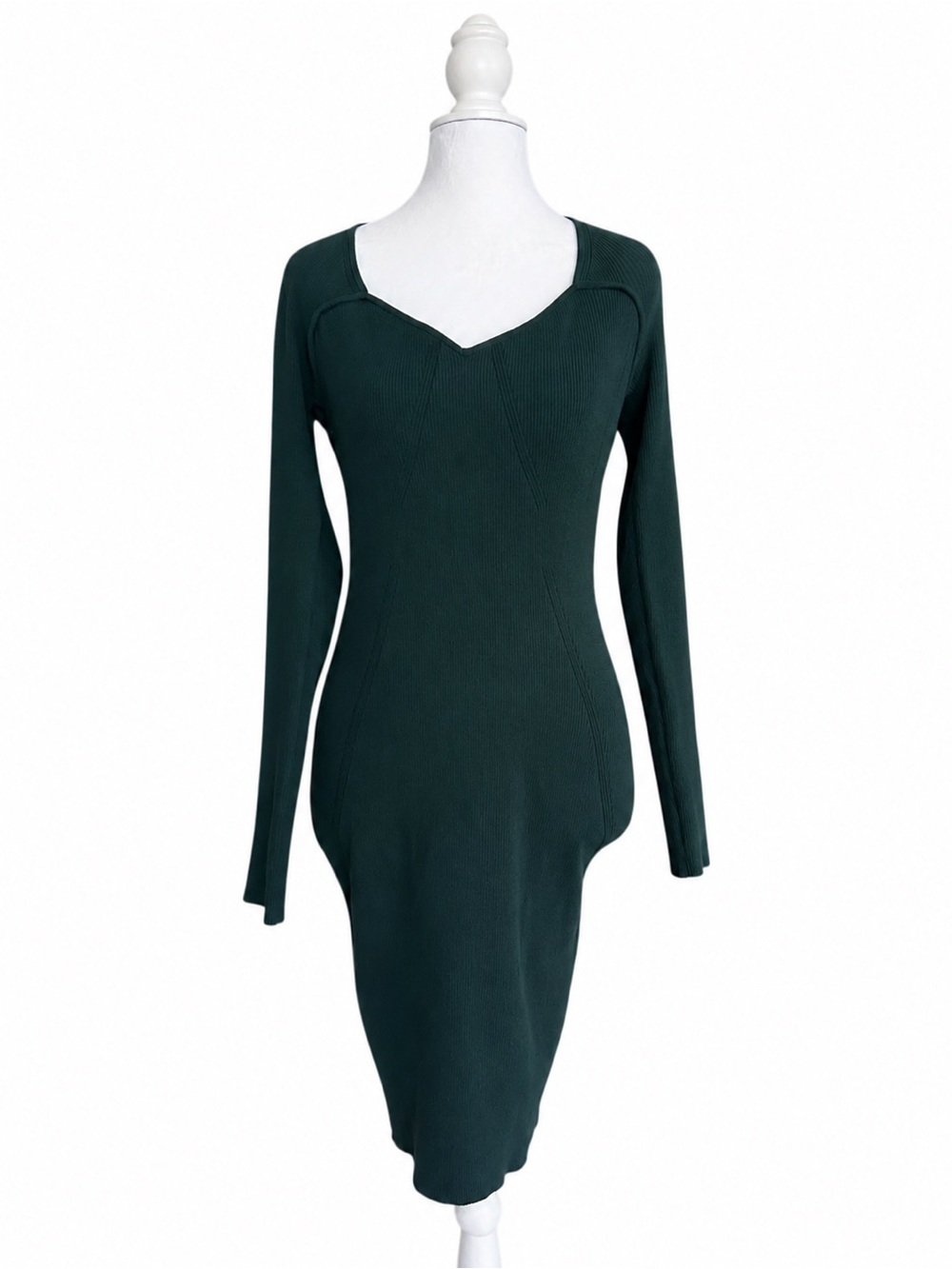 NWT & Other Stories Forest Green Ribbed Knit Long Sleeve Sweater Dress Size L